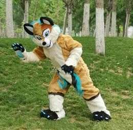 Halloween Fursuit Brown Long Fur Husky Fox Dog Furry Mascot Costume Adult Cartoon Character Outfit Attractive Suit Plan Birthday Gift