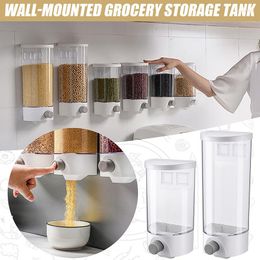 Storage Bottles Wall Mounted Cereals Dispenser Moisture Proof Press Output Grain Tank Transparent Dry Food Container Kitchen Accessories