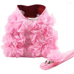 Dog Collars Pink Breathable Stereo Flower Harness Small Pet Leash Set Puppy Vest Accessory