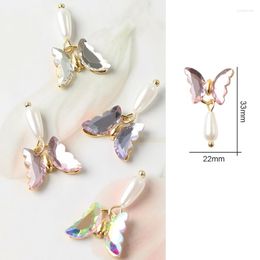 Nail Art Decorations 4pcs Shiny Butterfly 3D Rhinestones Crystal Pearl Pendant Jewellery Accessories Japanese Korean Manicure