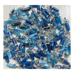 Pendant Necklaces Natural Stone Blue Stripe Agate Alloy Crystal Trendy Pendants For Making Jewellery Charm Point Drop Delivery Dh0Pt