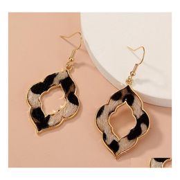 Charm Polygon Plush Leopard Print Geometric Charms Hollow Earrings Luxury Designer Jewellery For Women Party Gift Drop Delivery Dh8Ge