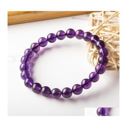 Beaded Strands 8Mm Round Beaded Strand Shape Glass Purple Amethyst Crystal Gemstone Beads Bracelet For Man Woman Bracelets Stretch Otutx