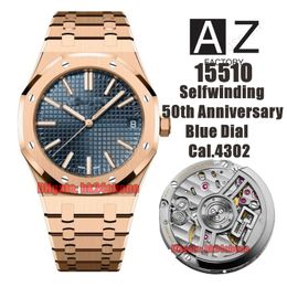 AZF Watches 50th Anniversary 15510OR.OO.1320OR.01 Selfwinding 41mm Cal.4302 Automatic Mens Watch Blue Dial Rose Gold Bracelet Gents Wristwatches