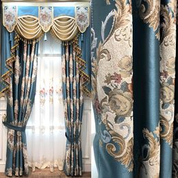 Curtain Mid-to-high-end European Style Semi-shading Jacquard Embroidered Fabric Finished Floor Curtains For Living Dining Room Bedroom
