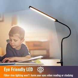 Table Lamps LED Desk Lamp Eye-Care Dimmable Reading Light With Clamp 3 Modes 10 Brightness Diming For Office/Study/Working