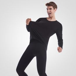 Men's Thermal Underwear 95% Cotton For Men Sets Autumn Winter Elasticity Long Johns Solid Colour Clothing Man 2-Piece Set