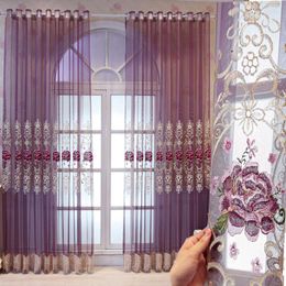 Curtain European High-grade Purple Peony Embroidery Sheer Elegant Water-soluble Lace Tulle For Living Room#4