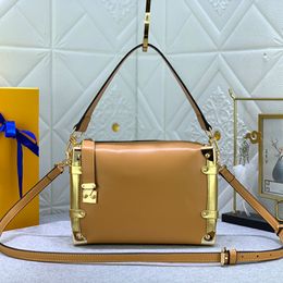 Side Trunk Crossbody Bag Women Handbags Purse Genuine Leather Old Flower Fashion Letters Removable Handle Strap Classic Lock Catch Box Shoulder Bags 240517