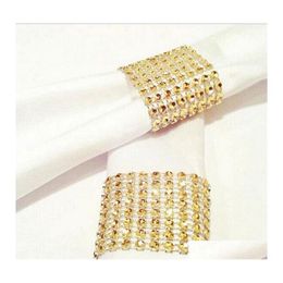 Napkin Rings Wholesale 100Pcs/Set Plastic Rhinestone Wrap Golden Colour Ring Chair Buckle El Wedding Supplies Home Drop Delivery Gard Otzo8