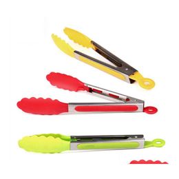 Bbq Tools Accessories 1Pcs Stainless Steel Plastic Tongs Clip Salad Bread Serving Kitchen Wholesale Random Color Drop Delivery Hom Otbrc