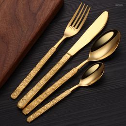 Dinnerware Sets Stainless Steel Cutlery Western Tableware Platinum Stone Pattern Restaurant Gold Couverts De Table KC50TZ