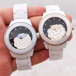 Women Ceramic Watch 3D Camellia Fashion Casual Women's Quartz Analogue Wrist Watch Gift277Q