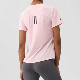 LU-306 Yoga Tops Gym Clothes Women's Loose Elastic Sports Shirts Breathable Quick Dry Running Fitness Short Sleeved T-shirt