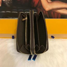 fashion 4 style designer credit card holder high quality classic leather double zipper purse folded notes and receipts bag Long wa262F