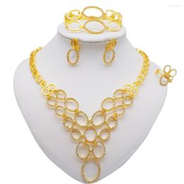 Necklace Earrings Set Gold Colour Sun Flower For Women African Wedding Gifts Party Bracelet Ring Saudi Arabia Jewellery