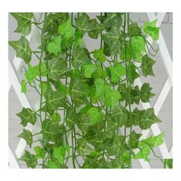 Decorative Flowers Wreaths Wholesale230Cm / 7.5 Ft Long Artificial Plants Green Ivy Leaves Grape Vine Fake Foliage Home Wedding De Otfnz