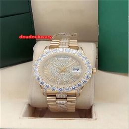 Roman Scale Trend Men's Watch Prong Set Diamond Bezel Top Fashion Watches Gold Stainless Steel Automatic Mechanical Watch225E