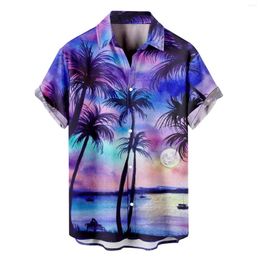 Men's Casual Shirts Men's Spring Summer Fashion Button Top Short Sleeve Beach Moon Printed Blouse Shirt