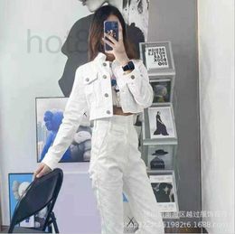 Women's Jackets Designer autumn winter cream dark grain f printing pattern white coat lapel single breasted jacket women EW1I