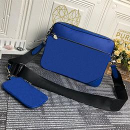 Luxurys Designers trio Bags L new color blue men's three-piece satchel Messenger small postman bag for slanting suitable the 200m