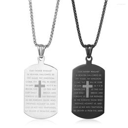 Pendant Necklaces Stainless Steel Bible Verse Cross Dog Tag Dog-tag Necklace For Men Boys Army Box Chain Christian Pray Jewellery KPM149