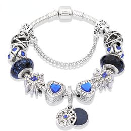 Charm Bracelets Selling Sapphire Blue Star Series Deep Blue Diamond Heart Glass Bead String