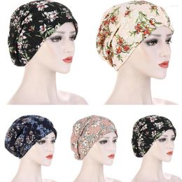 Ethnic Clothing Muslim Hijab Hat Turban Flower Print Chemo Cap Women Bonnet Spring Autumn Breathable Riding Headwear Head Scarf Wrap