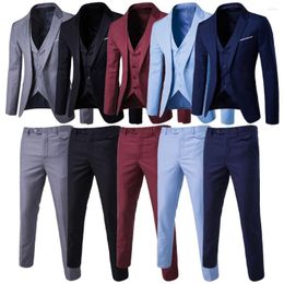 Men's Suits Men Wedding Suit Slim Solid Color Business Office Pants Single-breasted Male Korean Style Jacket Zipper Trousers