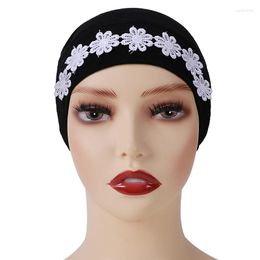 Ethnic Clothing 2022 Cotton Under Scarf With Lace Stretch Jersey Inner Hijabs Round Front Hijab Caps Female Turban Bonnet Headscarf