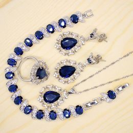 Necklace Earrings Set GZJY Women Blue Crystal 925 Silver Ring Royal Stud Earring Egg Bracelet Sets For Wedding Party