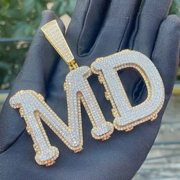 Gold Plated Full Bling CZ A-Z Custom Name Letter Pendant Necklacewith 3mm 24inch Rope Chain for Men Women Jewellery Gift