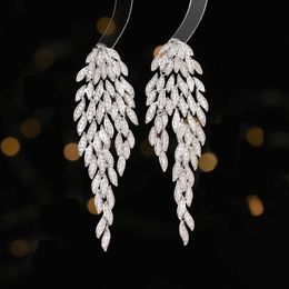 Sparkling Luxury Jewelry Dangle Earrings 925 Sterling Silver Pave White Sapphire CZ Diamond Gemstones Party Women Wedding Long Tassels Drop Earring Gift