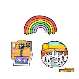 Pins Brooches Rainbow Camera Snow Mountain Brooch Student Women Men Cartoon Lovely Outdoors Pin Denim Jacket Shirt Bag 2Zba Q2 Drop Otyrx