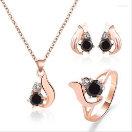 Necklace Earrings Set Wholesale Luxury Black Crystal Peacock Pendant Sex Ring Fashion Earrings. Party Wedding Jewelry Accessory