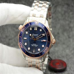 42MM Automatic Outdoor Mens Watches Watch Rose Gold Case Blue Dial With Blue Rotatable Bezel Dot Hour Bracklet Transparent Case Ba323K