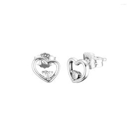 Stud Earrings 2022 Valentine 925 Sterling Silver Jewelry Asymmetric Hearts Of Love Clear CZ Fashion For Women QANDOCCI