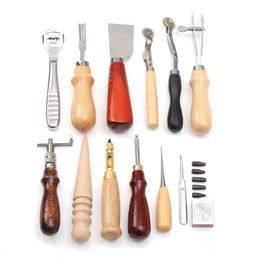 Professional 13Pcs Leather Craft Tools Kit Hand Sewing Stitching Punch Carving Work Saddle For Making Bags297Z