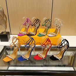 2022 designer donna di lusso strass sandali francesi donna 100% pelle scarpe a punta ladys sexy sparkle shine cristallo intarsiato tacco tacchi alti sandalo taglie 35-40