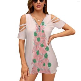 Women's T Shirts Flamingo Christmas Tree Women'S T-Shirt Summer Fashion Print Floral V-Neck Zipper Tshirt Hollow Pullover Ladies Top