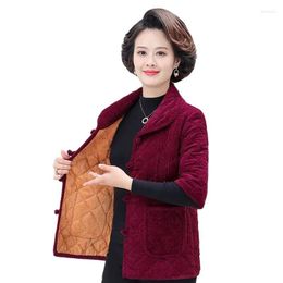 Women's Vests Add Velvet Autumn Winter Women Vest Short Corduroy Mid-Sleeve Buckle Jacket 2022 Middle-Aged Elderly Mother Warm Coat