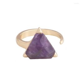 Cluster Rings Natural Stone Pyramid Triangle Ring Amethyst Quartz Lapis Lazuli Green Aventurine Openable Woman Cocktail Jewellery