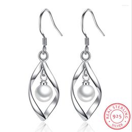 Dangle Earrings 925 Sterling Silver Geometric Twist Pearl Drop For Women Gif Boucle D'oreille Oorbellen S-E310