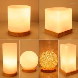 Table Lamps PHYVAL Nordic Wood Glass Lamp For Bedroom Bedside Feeding Study Eye Protection Household With Plug Warm Night Lights