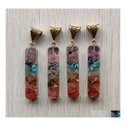 Pendant Necklaces Retro Reiki Colorf Chakra Natural Amethysts Lapis Lazi 7 Colours Stone Pillar Pendants Charms Wholesale Drop Delive Dhqmz