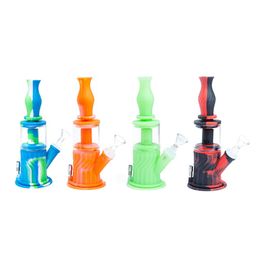 Colourful Silicone Portable Removable Glass Philtre Pipes Kit Herb Tobacco Handle Bowl Waterpipe Hookah Shisha Nails Tip Straw Smoking Cigarette Bong Holder DHL
