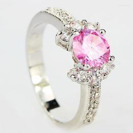 Wedding Rings Romantic Lovely Pink Natural Birthstone In Bridal Princess Promise Engagement Silver Colour Ring For Women Girls Jewellery