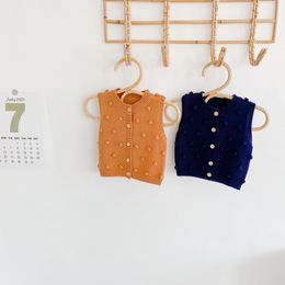 INS baby kids clothing sweater Vest O-neck Knit Handmade Ball Cardigan sweater 100% Cotton for girl and boy