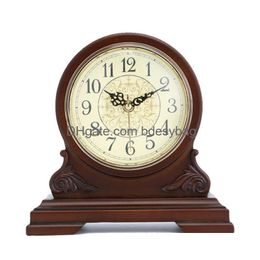 Desk Table Clocks European Solid Wooden Clock Vintage Home Decoration Watch Living Room Office Wood Gift Drop Delivery Garden Decor Dhljl