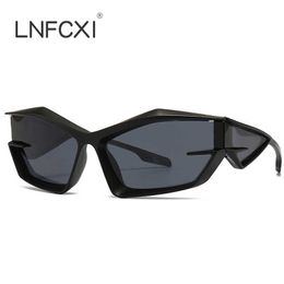 LNFCXI Retro Y2K Cat Eye Sunglasses Men Punk Mirror Coating Goggles Shades UV400 Fashion Women Outdoor Sports Sun Glasses 1219
